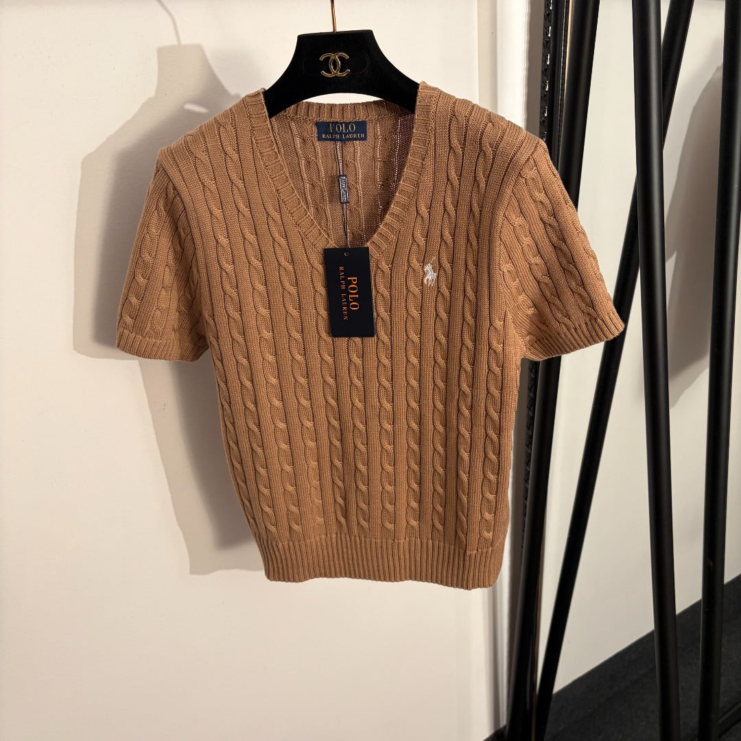 RALPH LAUREN 26S SHORT SLEEVE V-NECK KNIT TOP 323