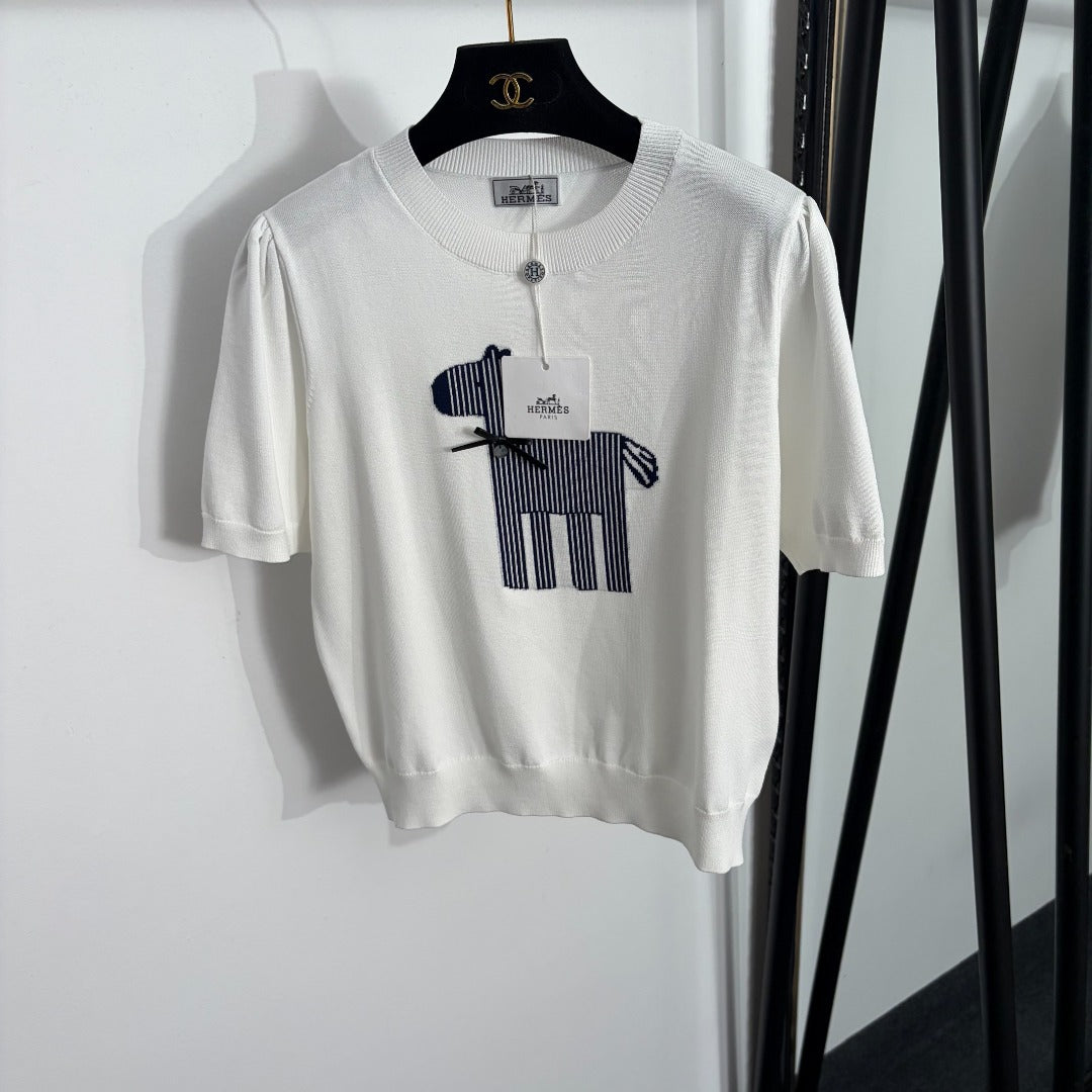 HERMES 26S SHORT-SLEEVE KNIT TOP 720