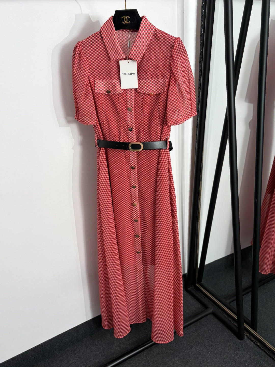VALENTINO 26S SHORT-SLEEVE CHECKED SHIRT DRESS 462