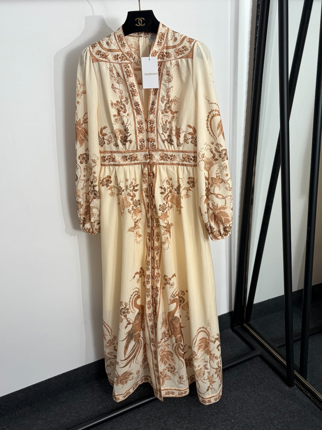 ZIMMERMANN 26S LONG-SLEEVE FLORAL MIDI DRESS 243