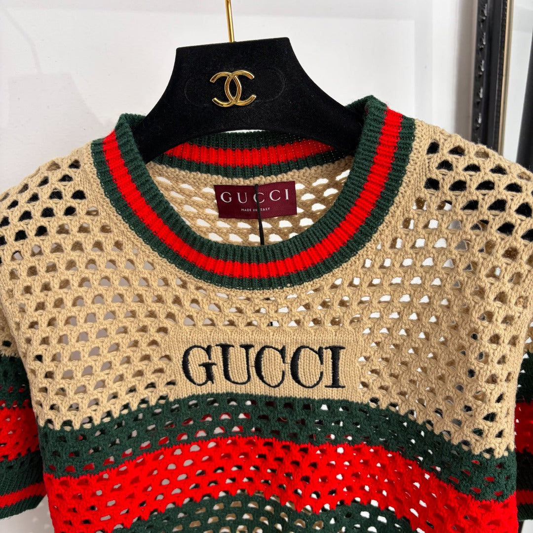 GUCCI 26S SHORT-SLEEVE OPEN-KNIT SWEATER 386