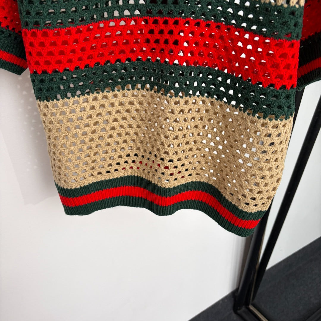 GUCCI 26S SHORT-SLEEVE OPEN-KNIT SWEATER 386