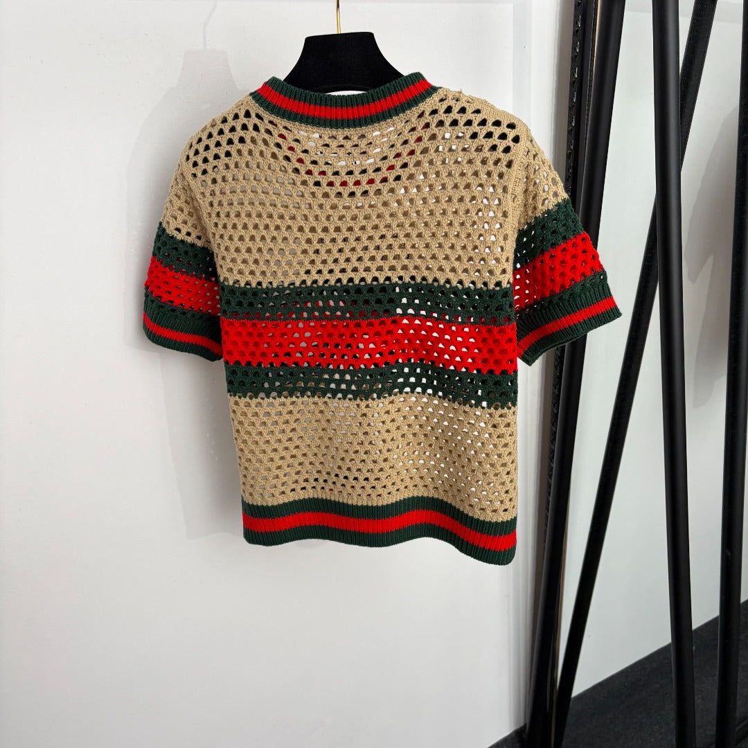 GUCCI 26S SHORT-SLEEVE OPEN-KNIT SWEATER 386