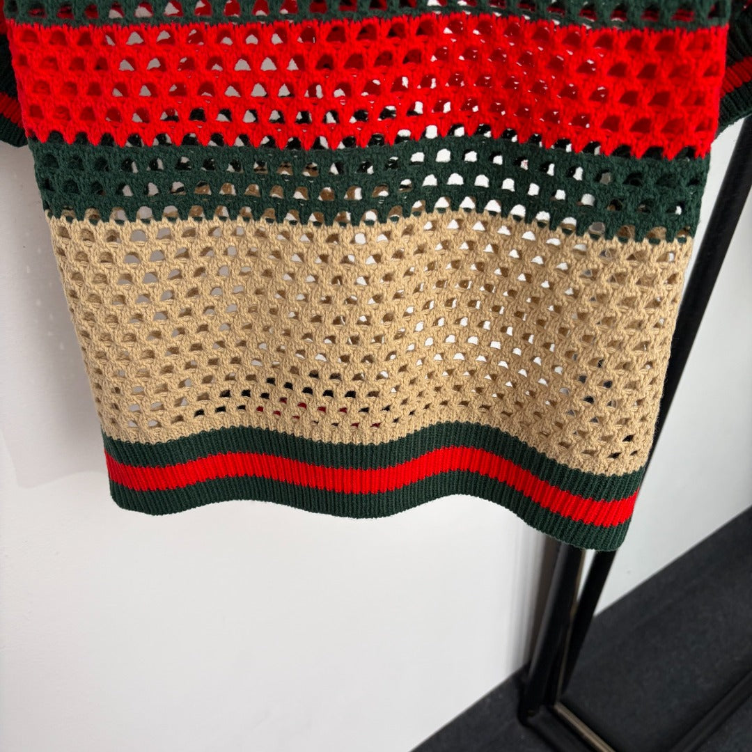 GUCCI 26S SHORT-SLEEVE OPEN-KNIT SWEATER 386