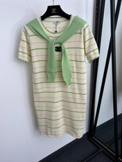 CHANEL 26S STRIPED KNIT SHORT-SLEEVE DRESS 1372