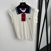 GUCCI 26S PUFF-SLEEVE KNIT POLO TOP 384