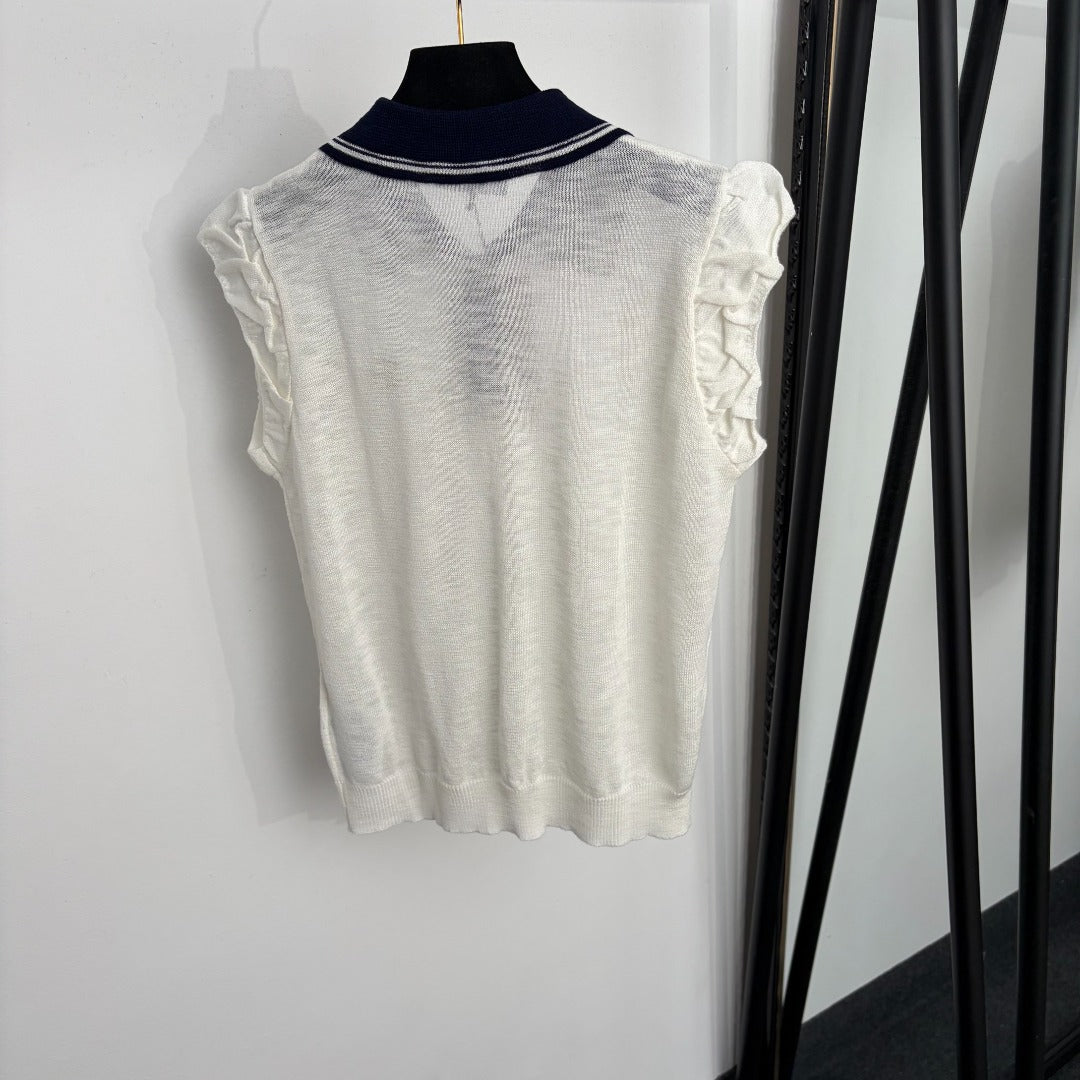 GUCCI 26S PUFF-SLEEVE KNIT POLO TOP 384