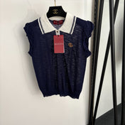 GUCCI 26S PUFF-SLEEVE KNIT POLO TOP 385