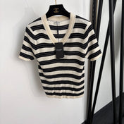 YSL 26S SHORT-SLEEVE V-NECK KNIT TOP 500