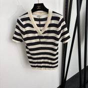 YSL 26S SHORT-SLEEVE V-NECK KNIT TOP 500