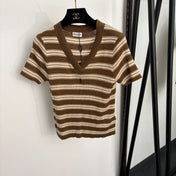 YSL 26S SHORT-SLEEVE V-NECK KNIT TOP 501