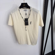 YSL 26S SHORT-SLEEVE V-NECK KNIT TOP 499