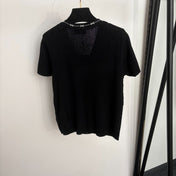YSL 26S SHORT-SLEEVE V-NECK KNIT TOP 498