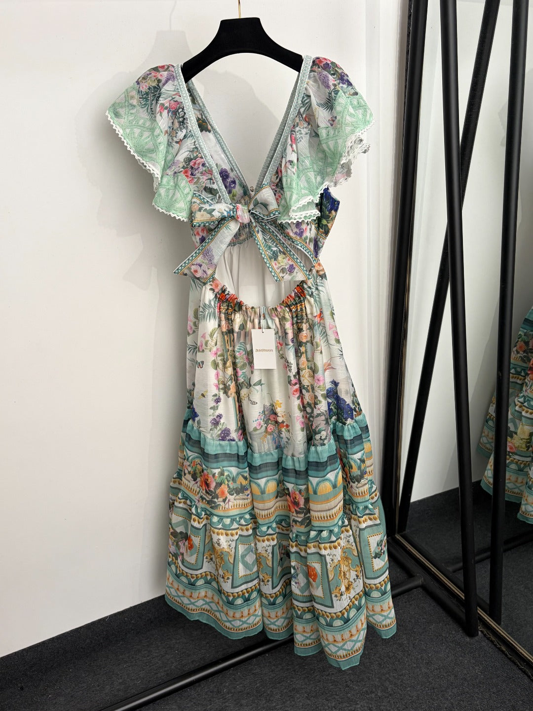 ZIMMERMANN 26S RUFFLE-SLEEVE FLORAL MIDI DRESS 251