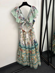 ZIMMERMANN 26S RUFFLE-SLEEVE FLORAL MIDI DRESS 251