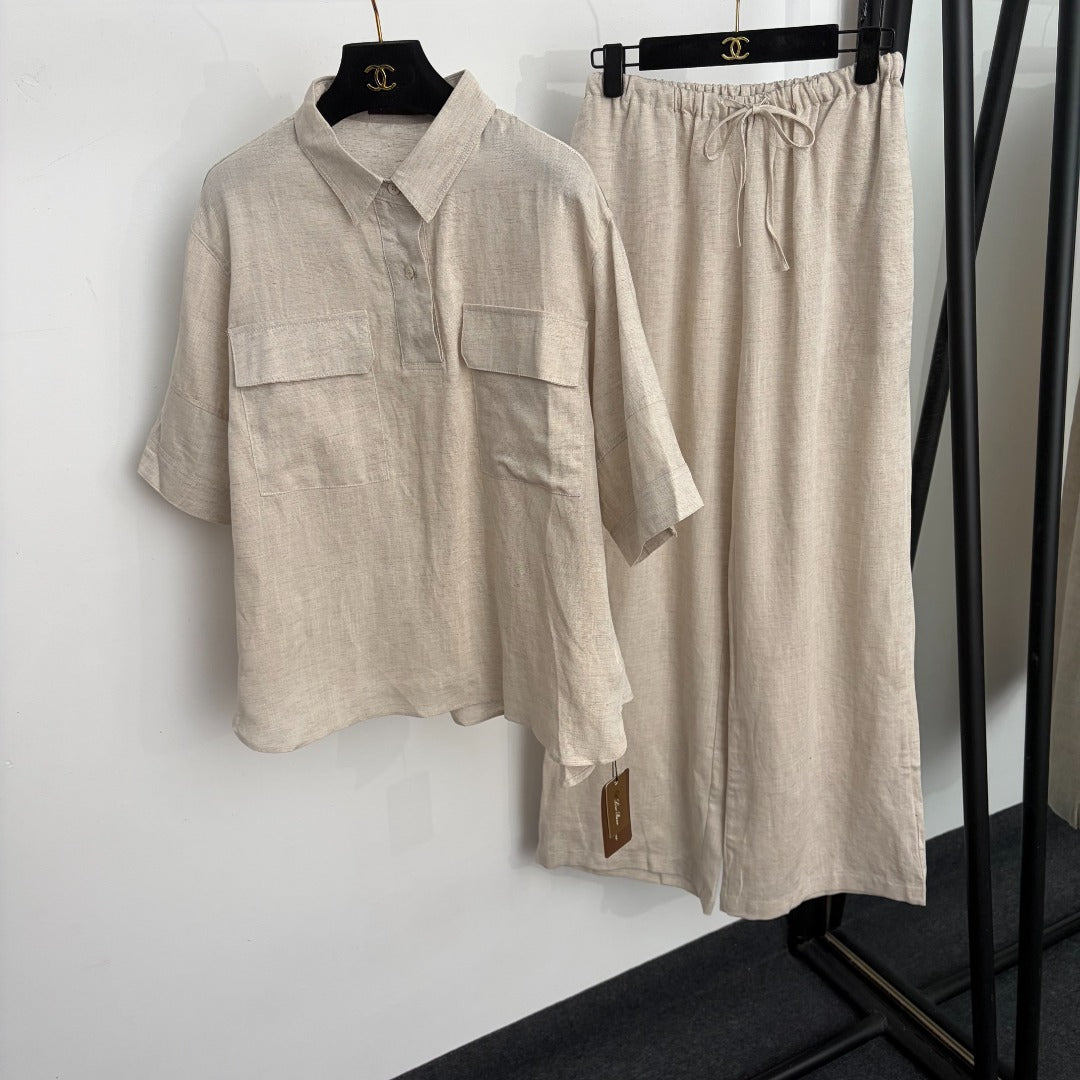 LORO PIANA 26S SHORT-SLEEVE LINEN PANTS SET 997