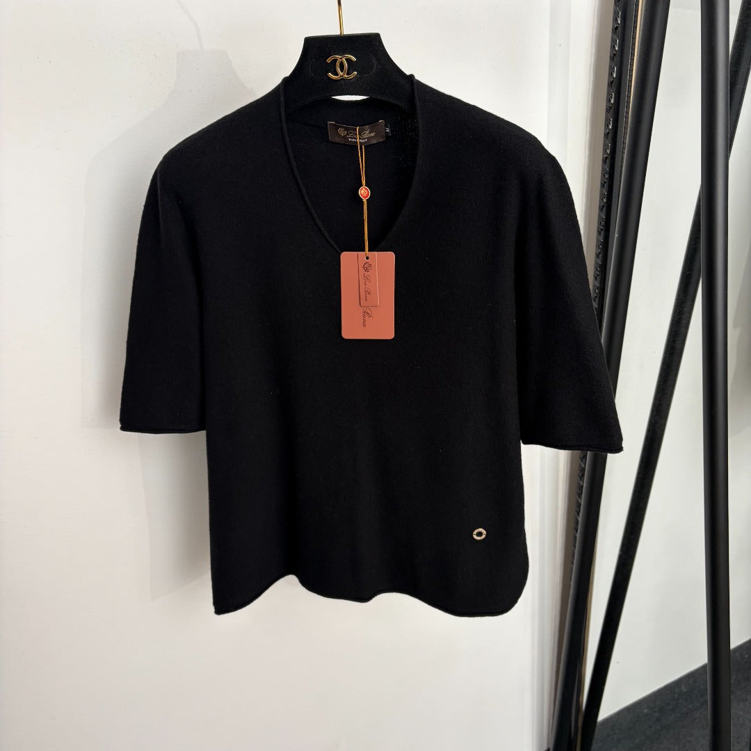 LORO PIANA 26S SHORT-SLEEVE V-NECK KNIT TOP 918