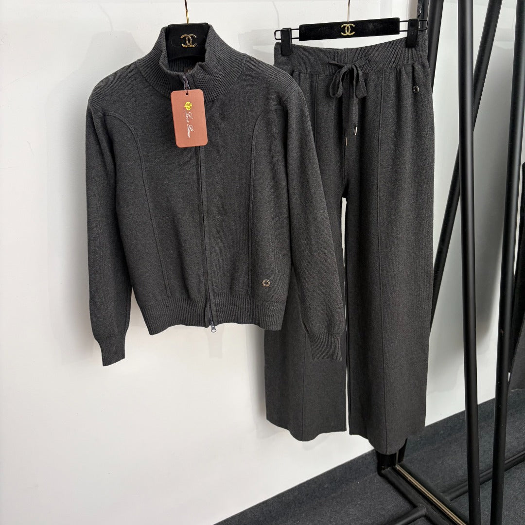 LORO PIANA 26S KNIT ZIP-UP JACKET & WIDE-LEG PANTS SET 864