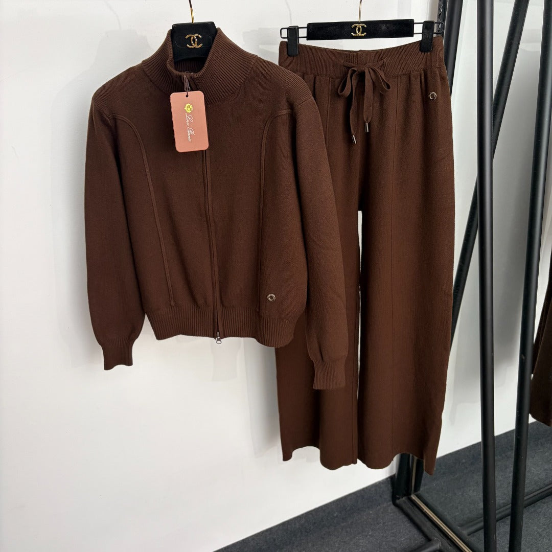 LORO PIANA 26S KNIT ZIP-UP JACKET & WIDE-LEG PANTS SET 865