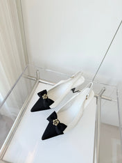 SLINGBACKS 65 MM IN WHITE CALFSKIN AND BLACK CANVAS