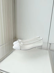 CHANEL 26S BALLET FLATS IN WHITE MESH TOE CAP AND BOW