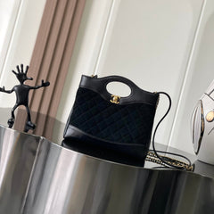 CHANEL 25S SHOPPING BAG 23 CM IN BLACK SUEDE AND LAMBSKIN WITH GOLD HARDWARE