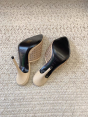 LA 16 HEELED MULES ATTACHED RHINESTONES IN CREAM MESH