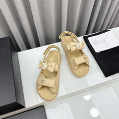 dad sandals beige bow tie lambskin