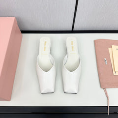 SQUARE TOE MULES WHITE SHEEPSKIN