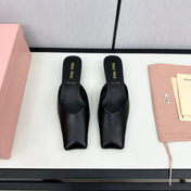 SQUARE TOE MULES BLACK SHEEPSKIN