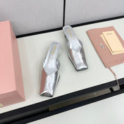 SQUARE TOE MULES SILVER SHEEPSKIN