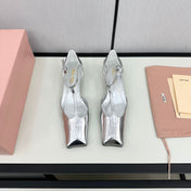 BALLET SANDAL SILVER LAMBSKIN WITH T-STRAP