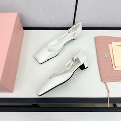 BALLET SANDAL WHITE LAMBSKIN WITH T-STRAP