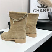 CHANEL 25S SHORT BOOTS IN LIGHT GOLD SUEDE SILVER HARDWARE