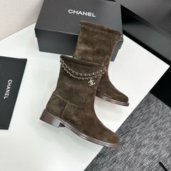 CHANEL 25S SHORT BOOTS IN BROWN SUEDE SILVER HARDWRE