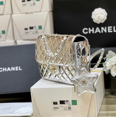 25S CHANEL STAR SILVER 23 IN METALLIC SILVER CALFSKIN