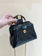 CHANEL TOP HANDLE BAG 18 IN BLACK OIL-WAX LAMBSKIN GOLD HARDWARE