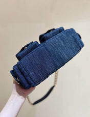 CHANEL 25S LARGE HOBO BAG 35 IN DARK BLUE DENIM GOLD HARDWARE