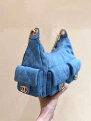 CHANEL 25S MEDIUM HOBO BAG 31 IN LIGHT BLUE DENIM GOLD HARDWARE