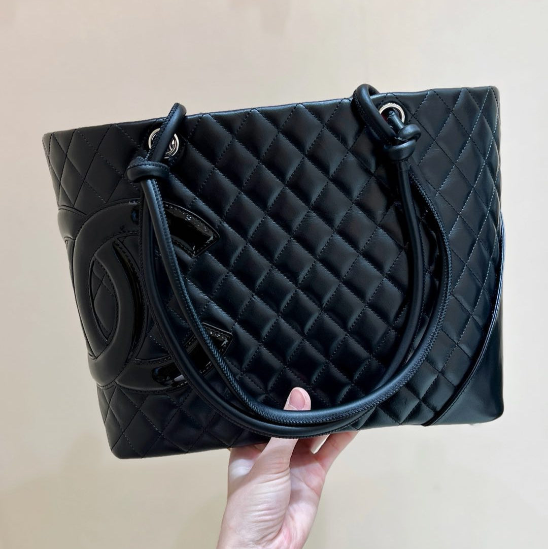 CHANEL 25S CAMBON LIGNE TOTE BAG 30 IN BLACK LAMBSKIN