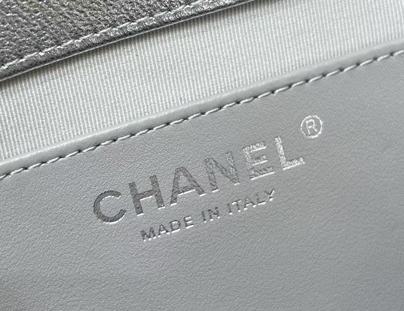 DRAWSTRING BUCKET BACKPACK 24 IN SILVER-TONE LAMBSKIN SILVER HARDWARE