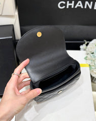 QUILTED TOP HANDLE BAG 16 IN BLACK LAMBSKIN GOLD HARDWARE