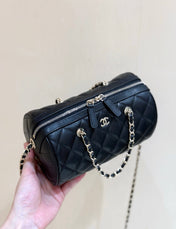 CHANEL 25S MINI BOWLING BAG 18 IN BLACK CALFSKIN GOLD HARDWARE
