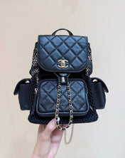 MESH DRAWSTRING BACKPACK 25 IN BLACK CALFSKIN GOLD-TONE METAL