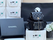 MESH DRAWSTRING BACKPACK 25 IN BLACK CALFSKIN GOLD-TONE METAL