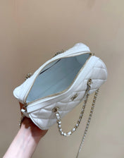 CHANEL 25S MINI BOWLING BAG 18 IN WHITE CALFSKIN GOLD HARDWARE
