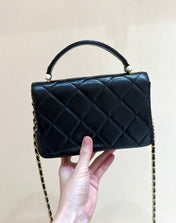 CC MINI TOP HANDLE FLAP BAG 20 IN BLACK CALFSKIN