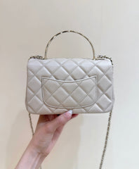 CHANEL 25S COCO CRUSH HANDLE 18 IN NUDE CALFSKIN GOLD HARDWARE