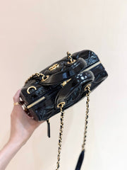 CHANEL 25S SMALL BOWLING BAG 21 IN BLACK CALFSKIN GOLD HARDWARE