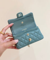 25S CHANEL MINI CF BAG 12 IN MUTED TEAL LAMBSKIN HEART MODEL